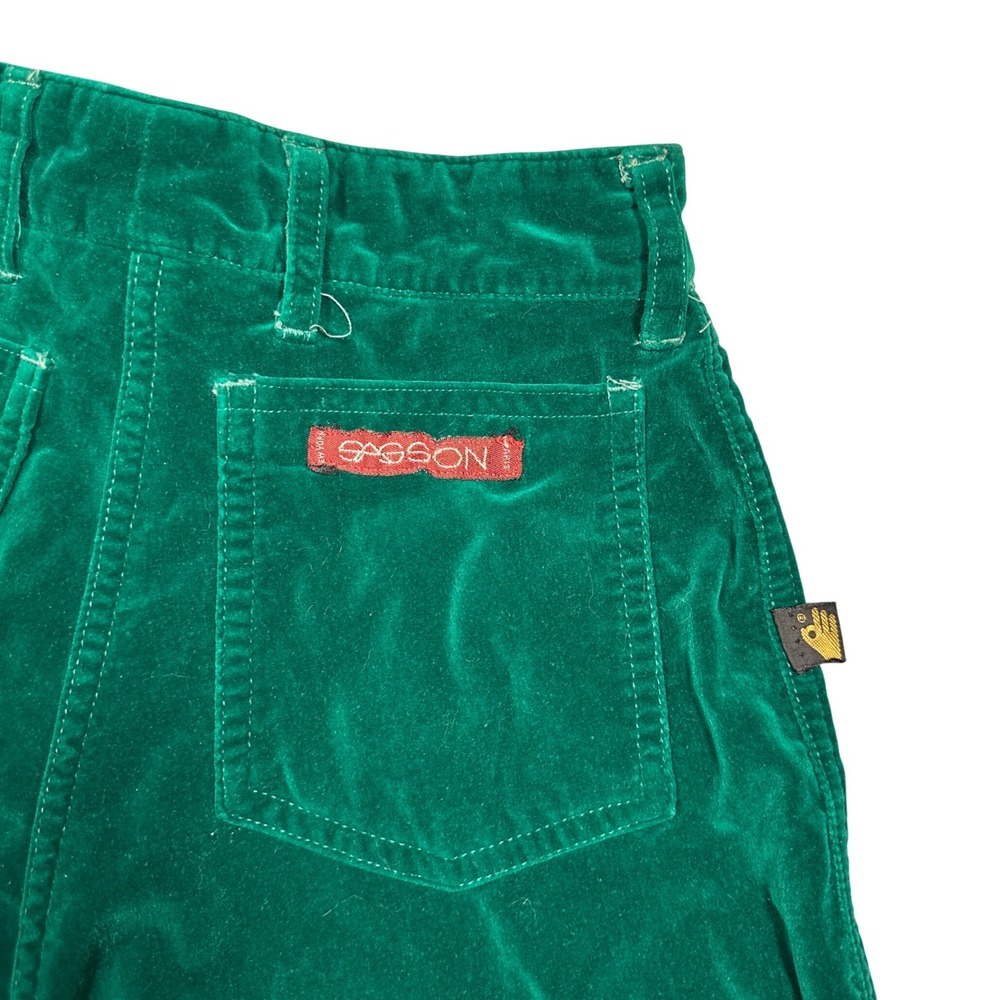 VTG 80s Sasson Alexander's Kids Green Velvet Pants Cotton Straight Leg Size 6